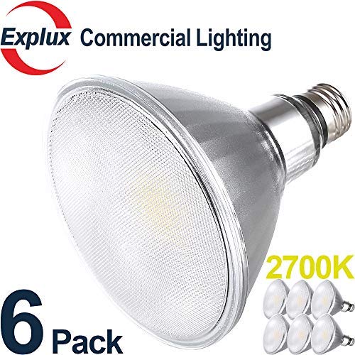 Explux 14W Classic Full-Glass PAR38 LED Flood Light Bulbs, Dimmable, 2700K Soft White, Indoor/Outdoor, 120W Equivalent, 6-Pack