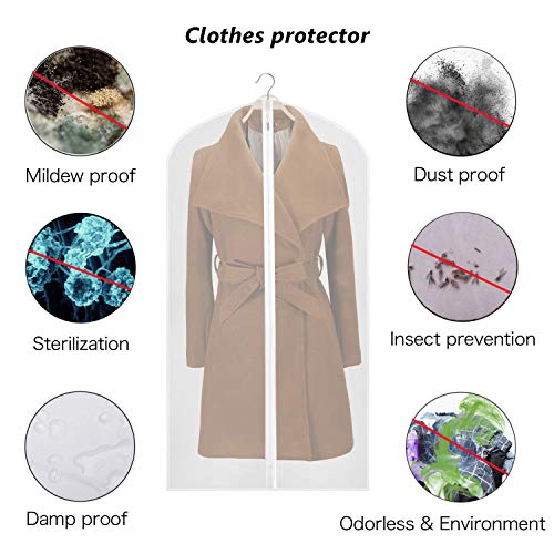 KEEGH Hanging Garment Bags Lightweight Moth-Proof Suit Covers Dress Protector Bag for Storage Set of 10 Full Zipper PEVA Breathable Translucent Dust Cover for Closet Clothes - 43''/54''/ 60''