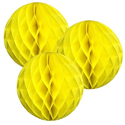 8"(20CM) Paper Honeycomb Balls (Pack of 3) Several Colours Available (Yellow)
