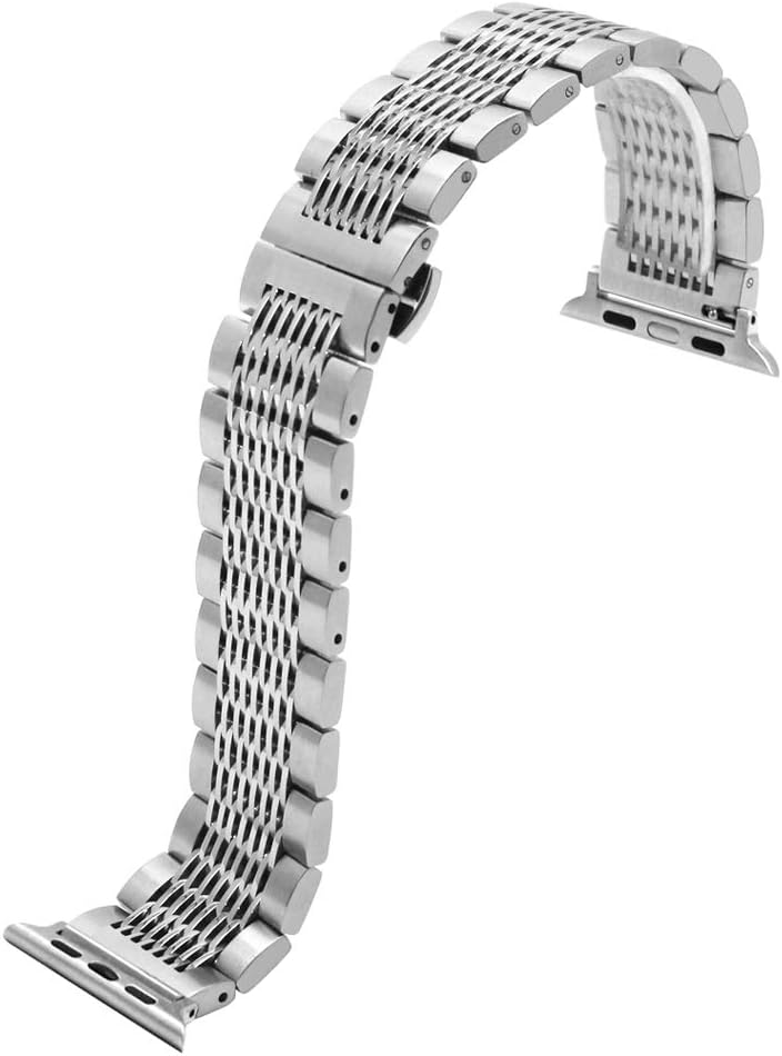 Kai Tian Solid 42mm 44mm 45mm 49mm Polished&Matte Mesh Watch Strap Compatible for Apple Watch Band Stainless Steel Replacement Bracelet for iWatch Series 7 6 5 4 3 2 1 Sport Silver - Image 5