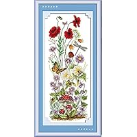 CaptainCrafts New Cross Stitch Kits Patterns Embroidery Kit - Welcome The Spring, Butterfly Flowers Dragonfly (STAMPED)