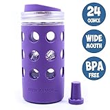 Brew Armor 24 Oz. Wide-Mouth (1.5 Pint) Mason Jar Beverage Bottle (Silicone Sleeve, Lid and Cork) by Brute Kitchen (Acai Purple)