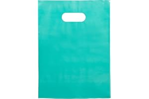 INFINITE PACK Plastic Shopping Bag with Die Cut Handle Bag 16" x 18" Teal Plastic Merchandise Bags with Handle 100 Pack for Retail, Heavy Duty Bulk Bags