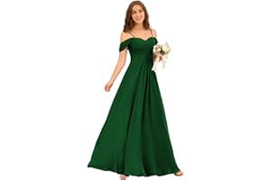 Miao Duo Off Shoulder Long Bridesmaid Dresses 2025 with Pockets A Line Chiffon Formal Dress for Women Wedding MD1201