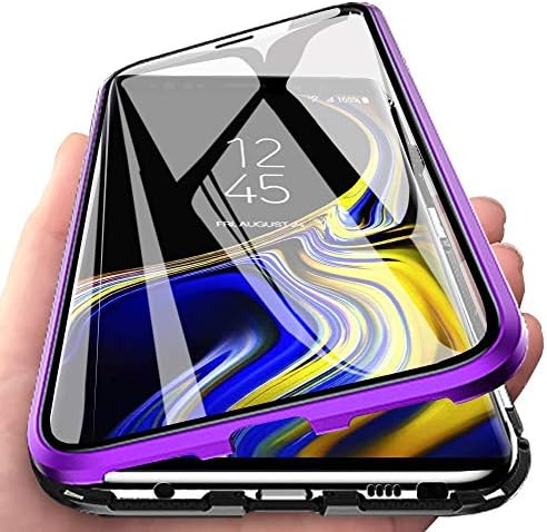Eabuy Galaxy Note 9 Case, 360ยฐ Full Body Transparent Tempered Glass with Magnetic Adsorption Metal Bumper Case Cover for Samsung Galaxy Note 9 Purple Black