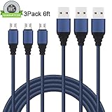 Micro USB Cable, Amoner 6 Feet Long Micro USB to USB 2.0 Cable Nylon Braided Samsung Charger Fast Charging Cord for Android/Windows/LG/Camera and More (3 Pack)