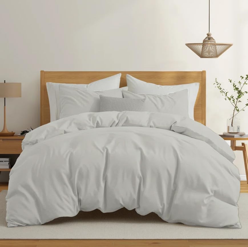 Rohi Easy Care plain Double Duvet Cover set – Soft & Breathable Silver Bedding Set – Button Closure – Anti Allergy Quilt Cover Set with Pillowcases (Double, Silver)