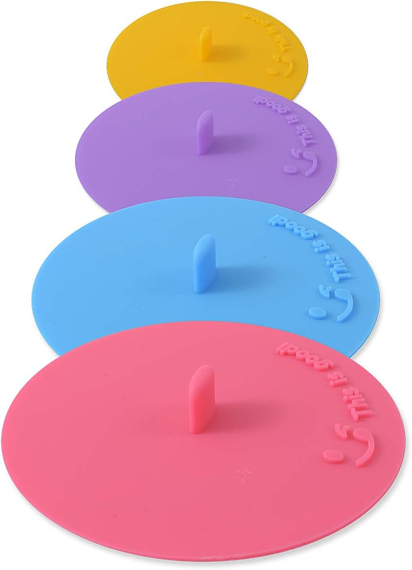 Silicone Cup Covers - Smiling Face Cup Cover [4 Set] Anti-dust, Airtight Seal, Silicone Drink Cup Lids - Hot Cup Lids，Bright Colors