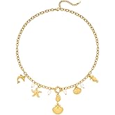HESSAWELL Beach Charm Necklace Gold Shell Starfish Conch Necklace for Women Trendy Beach Jewelry