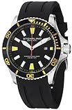 Stuhrling Original Men’s 706.04 Aquadiver Regatta Diver Sport II Quartz Date Yellow Accent Rubber Strap Watch, Watch Central