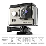 DBPOWER 1080P Action Camera 12MP Waterproof Sports Camera 140 Degree Wide Angle Lens, 30m Underwater DV Camcorder with 14 Accessories and 2 Batteries(Silver)