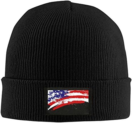 Womeng's Draw The American Flag Warm Mountain Climbing Warm Knit Beanie Skull Cap Cuff Beanie Hat Winter Hat Black