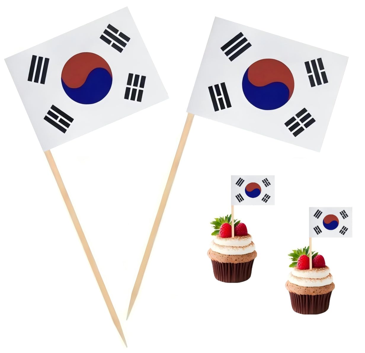 Photo 1 of 100 Pcs Korea Flag Korean Toothpick Flags, Cocktail Picks Mini Stick Cupcake Toppers Country Picks Party Decoration Celebration Cocktail Food Bar Cake Flags ?