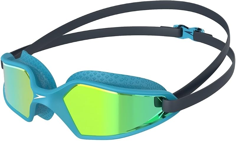 Speedo Hydropulse Youth Goggles Navy Blue Gold Yellow Adjustable Anti Fog