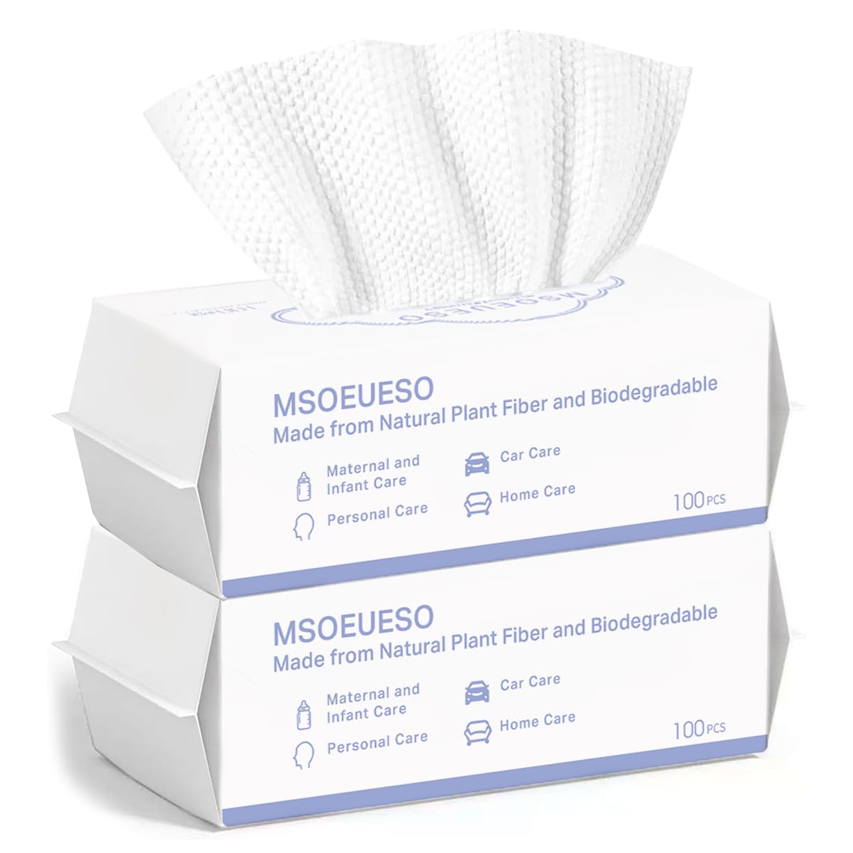 Disposable Face Towel, MSOEUESO 100% Cotton Facial Tissues, Wet Dry Face Cloths, Biodegradable Dry Wipes, Makeup Remover Wipes, Ultra Soft for Adults and Baby 200 count, 2pack