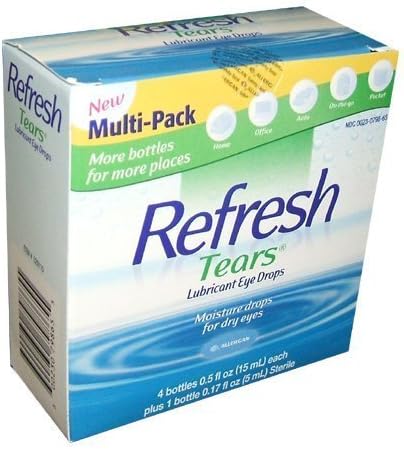 For temporary relief of burning, itching and discomfort due to dryness of the eye or exposure to wind or sun - 2.17 fl oz. Refresh Tears Lubricant Eye Drops, Moisture Drops for Dry Eyes. 4- .5 fl oz. bottles and 1- .17 fl oz bottle