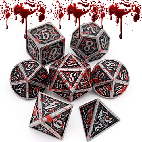 Haxtec Blood Splatter Metal DND Dice Set W/ Gift Leather Dice Bag
