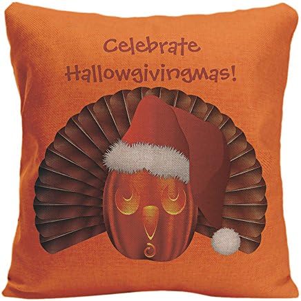 LDJ Cotton Linen Sofa Throw Pillow Case Decorative Cushion Cover Pillowcase Design With Turkey Pumpkin With A Santa Hat Hallowgivingmas Custom Pillow Cover Print One Side Sized 18X18 Inches