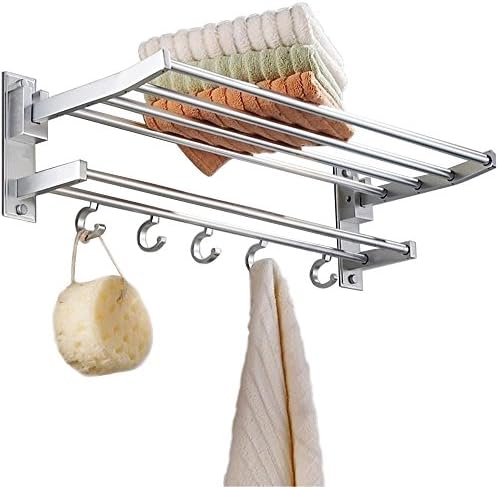 MAYMII Top Aluminum Double bath Towel holders Bar 23 inch &amp; 5 Hooks bathroom shelves towel rack Holds up to 22 lb