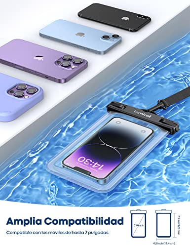Lamicall Funda Impermeable para Celular - 2 Piezas [Fácil Bloqueo] IPX8 Bolsa para Celular contra Agua Waterproof con iPhone 17 16 15 14 13 Pro MAX, Galaxy S24 S25 Ultra, Xiaomi, Redmi, 4-7" Celular