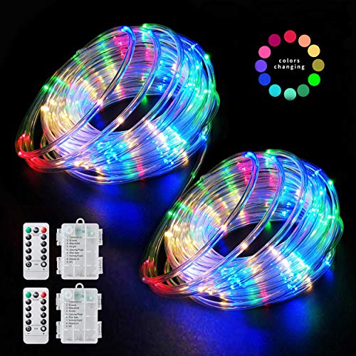 Aityvert LED Rope Lights Outdoor 39FT 120 LED String Lights 8 Modes Battery Operated Fairy Lights with Remote Timer, Decoration Lighting for Garden Patio Party Weddings Christmas Décor (2 Pack)