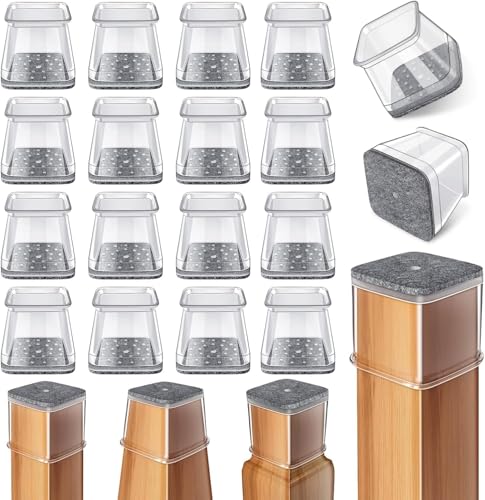 24 Piezas Protectores para Patas de sillas, Cuadrado Silicona Antideslizantes para Muebles，Protección el Suelos Duros，Almohadilla de Fieltro，Grande(Ajuste 27-40mm)