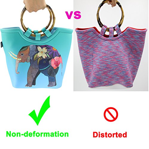 Lunch Bag Tote Bag by QOGiR - Large Reusable Insulated Neoprene lunch Bag with Inside Pocket - Perfect for Women Girls (Colorful Elephant)