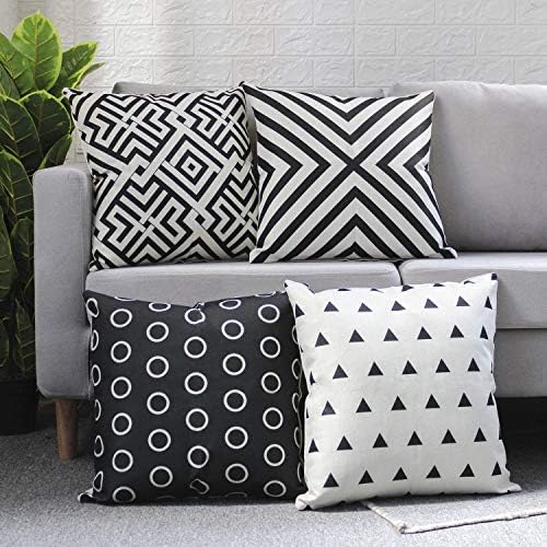 Gysan Pack of 4 Decorative Pillow Cover Black Geometric Pillow Cases European Modern Square Cushion Cover Home Decor for Sofa Car Bedroom (Black&Beige Geometry Pattern C, 18" x 18")