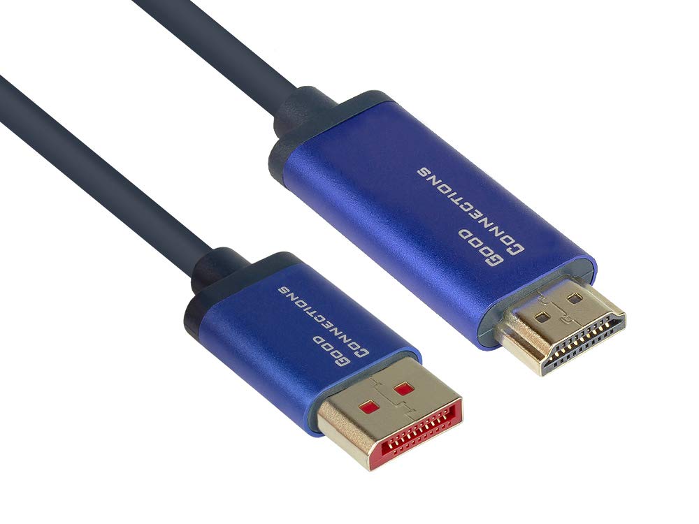 Good Connections® SmartFLEX DisplayPort 1.4 to HDMI 2.0 Cable - 4K UHD @ 60Hz RGB / 4:4:4 - Copper Conductor, Aluminium Housing - Highly Flexible - Dark Blue - 3 m