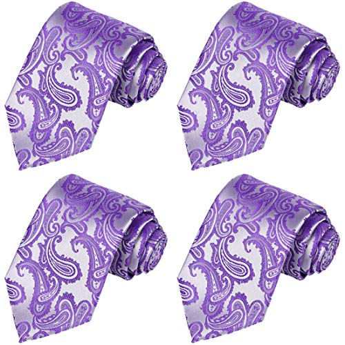 KissTies 4PCS Ties For Men Iris Purple Wedding Neckties + 1 Magnetic Box
