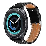 Leather Band for Galaxy Watch Active/Galaxy Watch 42mm / Gear Sport/Gear S2 Classic, Fintie 20mm Quick Release Genuine Leather Replacement Strap Wrist Bands with Adjustable Classic Buckle - Black
