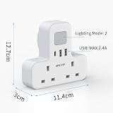 Mscien Double Plug Adaptor with USB C 2 USB A Night Light UK Plug view 6