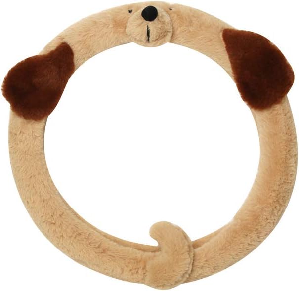 Cute car steering wheel cover, cute cartoon car steering wheel cover winter warm non-slip car steering wheel cover 38 cm (15") microfiber soft flannel (dog)