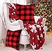 AerWo Buffalo Plaid Pillow Covers 18x18 Set of 2, Red and Black Buffalo Check Throw Pillow Covers, Cotton Linen Christmas Pillow Covers Cushion Cases for Christmas Winter Home Decorations