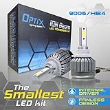Optix P.RA 60W 6000LM LED Headlight Conversion Kit - 9006 HB4 Low Beam/Fog Light Bulbs - 6000K 6K Diamond White - Premium Epistar COB Chip - Fanless All-in-One Plug and Play Design