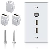 Poyiccot HDMI Ethernet Wall Plate, HDMI RJ45 Wall Plate 3Port RJ45 Cat6 Keystone Jack + 2 x 4K HDMI Female to Female Keystone