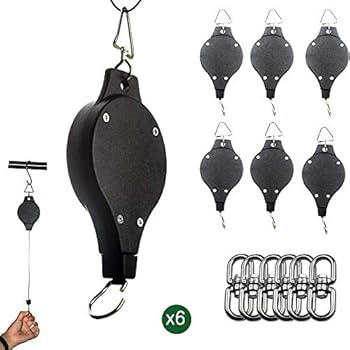 EACHON Black Plant Hook Pulley Retractable Automatic Duty Heavy Plant Pulley Hook for Gardening Pot and Outdoor Birds Feeder in Different Height Lower and Raise Pack of 6
