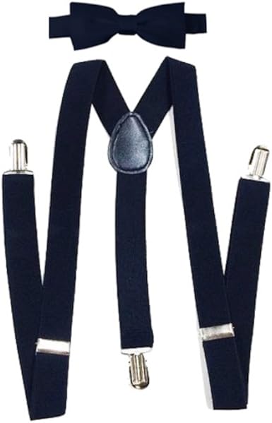 light blue suspenders and bow tie