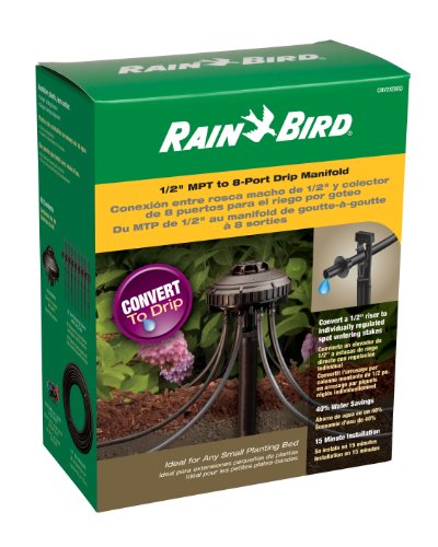 Rain Bird CNV2XBIRD Drip Irrigation Conversion Kit, 1/2" Riser to 8 Port Drip Manifold with 8 Emitters and 1/4" Tubing