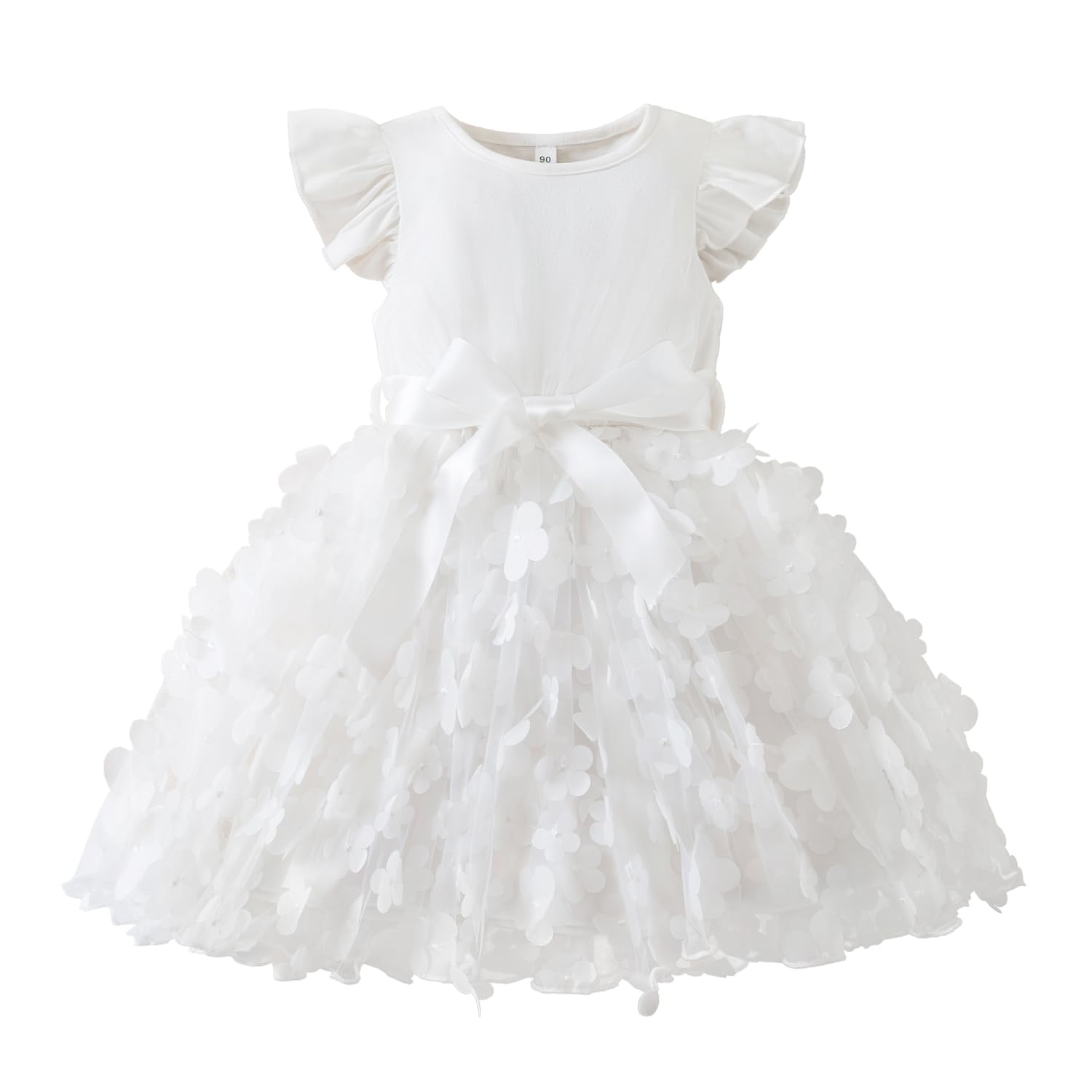Photo 1 of NNJXD Baby Girl Tulle Dress Flower Wedding Princess Girl Tutu Birthday Party 1990 White Size(100) 18-24 Months