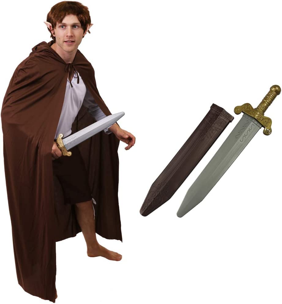 ADULTS MYTHICAL MAN DWARF FANCY DRESS COSTUME SET – MYTHICAL MAN COSTUME WITH BROWN CAPE AND SWORD PERFECT FOR SCHOOL BOOK WEEK AND WORLD BOOK DAY | ONE SIZE FITS MOST