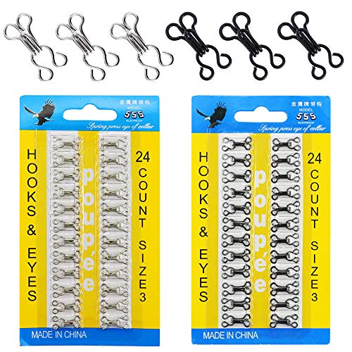 Bignc 192 Set Sewing Hooks and Eyes Closure for Bra,Clothing and Pants, 4 Sizes (Silver and Black)