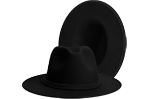 JINGSHA Wide Brim Fedora Hats for Women & Men Classic Dress Panama Hat Adjustable Felt Hat with Band