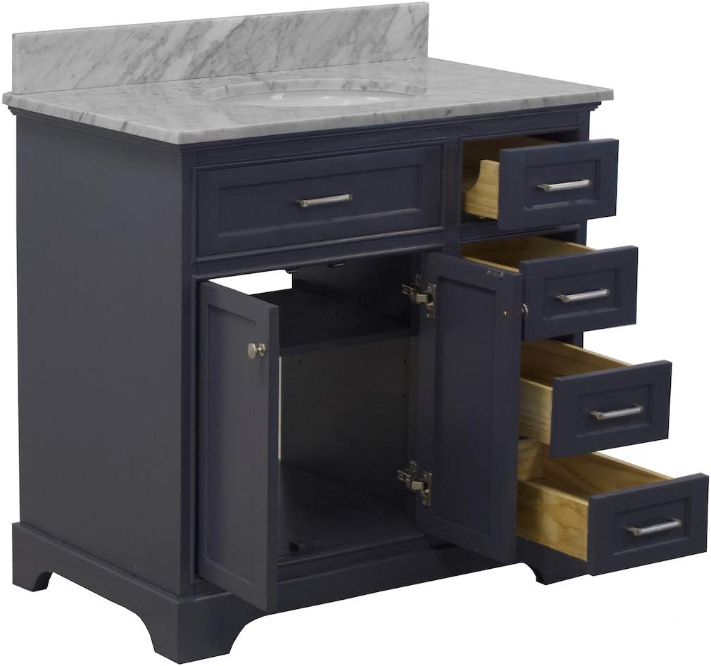 Amazon Com Aria 36 Inch Bathroom Vanity Carrara Charcoal Gray Includes Charcoal Gray Cabinet With Authentic Italian Carrara Marble Countertop And White Ceramic Sink Home Improvement