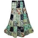 Mogul Interior Womens Patchwork Skirt Sweet Spinner Girl Vintage Indian Inspired Ethnic Swirl Style Long Skirts