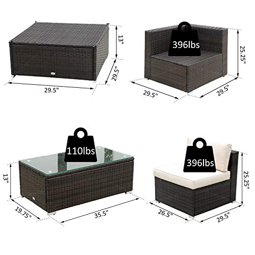 Outsunny 5Piece Deluxe Outdoor Patio Rattan Furniture Set with