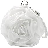 DEBIMY Rose Shaped Evening Bag Soft Satin Clutch Purse Floral Wristlet Handbag for Women Wedding Party Purse