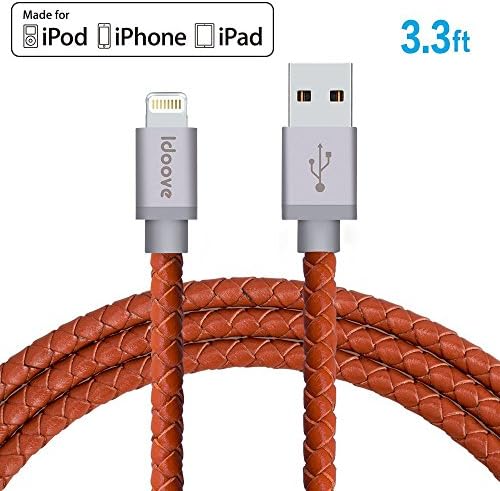 iPhone Charger Idoove MFi Lightning to USB Coated Cable 3.3ft /1M PU Leather Braided Cord Sync for iPhone 7 6s 6 Plus 5s 5c 5 iPad mini/Air/Pro iPod and More 8pin iOS Device(Brown)