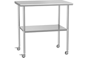HOCCOT Stainless Steel Prep & Work Table with Adjustable Shelf, with Wheels, Kitchen Island, Commercial Workstations, Utility Table in Kitchen Garage Laundry Room Outdoor BBQ, 24" X 36"