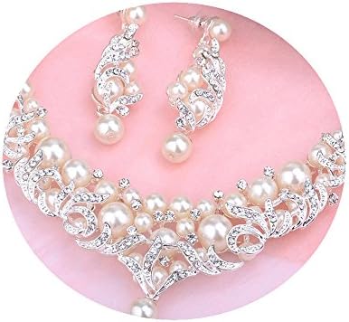 FEDONA Simulated Pearl Crystal Teardrop Pendant Necklace Dangle Earrings Wedding Jewelry Sets for Brides